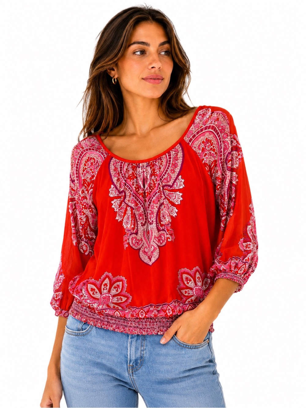 FLYO split cold shoulder tribal print‎ top, Size M
